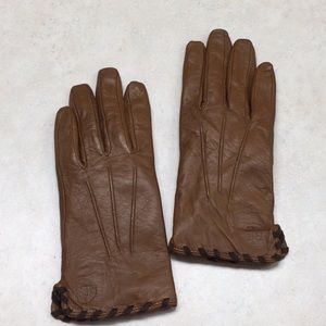 Ralph Lauren Brown Leather Women's Gloves with Whipstitch Trim